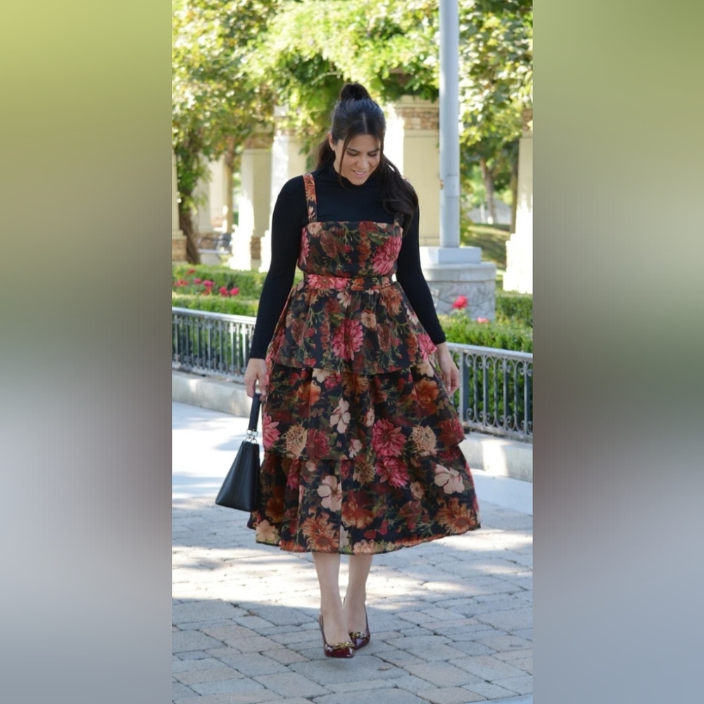 Fall Floral Tiered Midi Dress